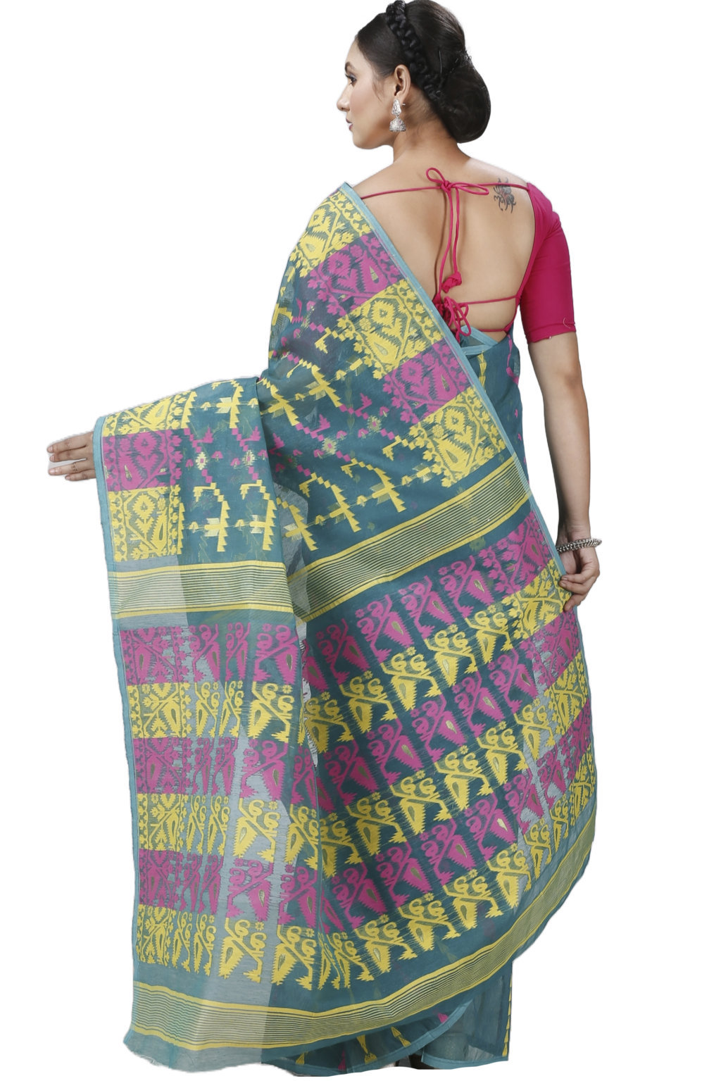 Green Blended Cotton Jaya Jamdani Saree (1106)